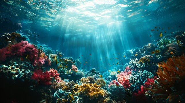 Sunlit blue underwater scenery