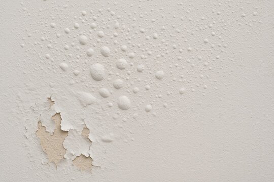 Rainwater causes peeling and blistering on white wall surface