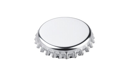 A shiny silver metal bottle cap with ridged edges, typically used to seal beverage bottles isolated on solid white background Png