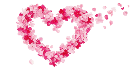 Heart shape made of pink flower petals isolated PNG with Transparent Background