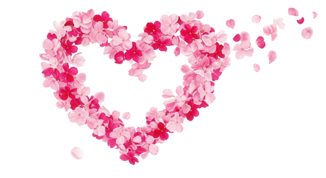 Heart shape made of pink flower petals isolated PNG with Transparent Background