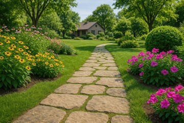 Obraz premium Outdoor garden with a stone pathway