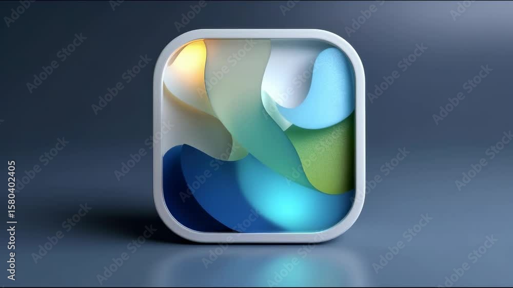 Poster stylized with an abstract design consisting of intertwining colored waves in blue, green and yellow 