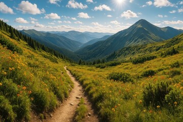 Hiking Path Amidst Pristine Wilderness and Beautiful Nature in Mountainous Regions During Summer © AkuAku