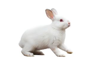 Isolated Cute White Rabbit Animal with Fur in Transparent Background