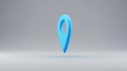 3D blue location pin icon floating against a soft gray background, symbolizing navigation and mapping - Powered by Adobe