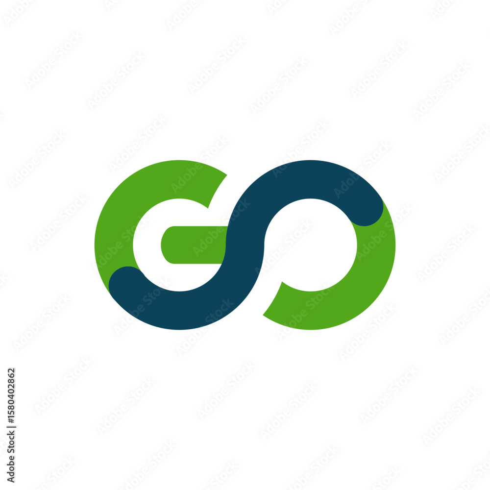 Poster an abstract, continuous loop combining green and blue, resembling an 