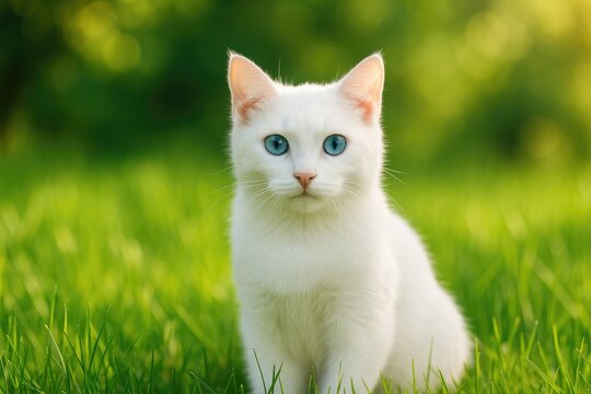 Outdoor scene featuring a white cat