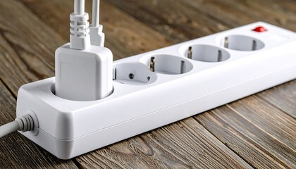 White power strip on wooden surface