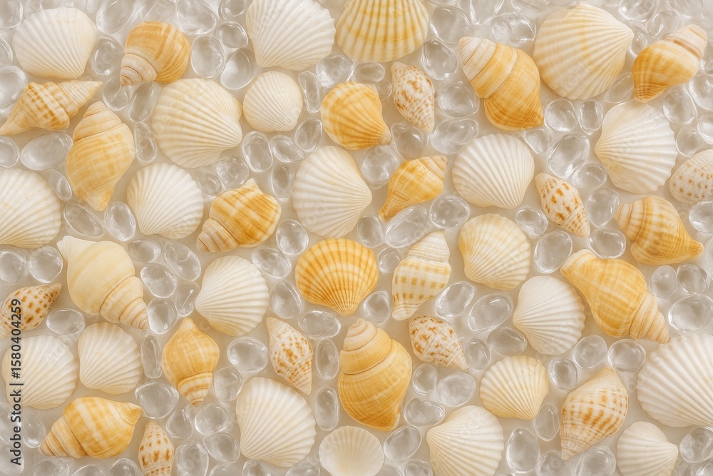 Poster close-up of shells and transparent stones in macro view