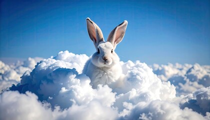 White rabbit in fluffy clouds