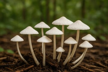 Tiny forest mushrooms of the Termitomyces microcarpus variety