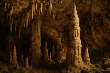 Amazing formations of stalagmites and stalactites inside a cavern