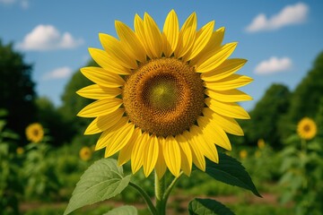 Fototapeta premium Vibrant yellow sunflower blooming in a sunny garden