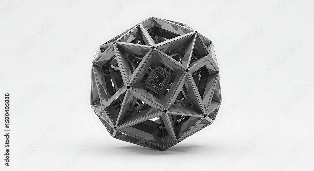 Poster intricate abstract geometric structure, a complex polyhedron, showcasing modern design and mathemati