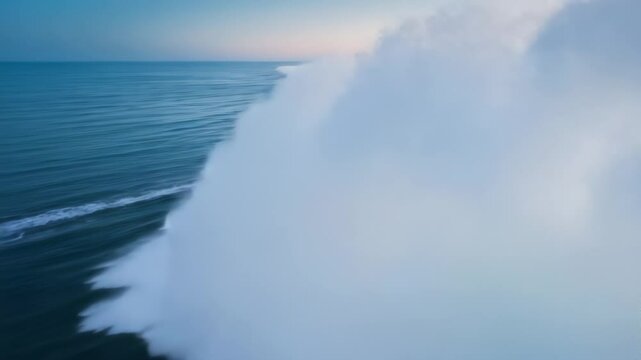 Aerial Descent of Colossal Wave at Sunset