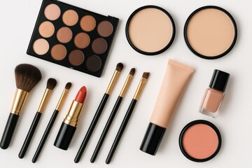 Overhead perspective of a collection of beauty products