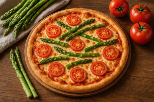 Asparagus-topped veggie pizza
