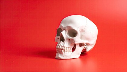 White skull on red background