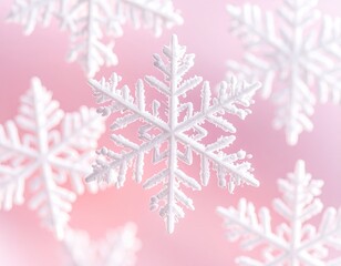White snowflakes on a pink background