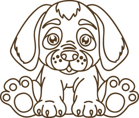 Fototapeta premium Cute puppy line drawing adorable dog illustration with big eyes, floppy ears, sitting and smiling, outline