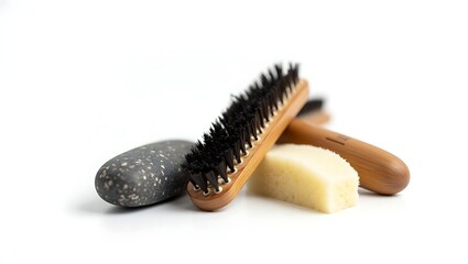 A shoe brush and cleaning stone isolated on white background