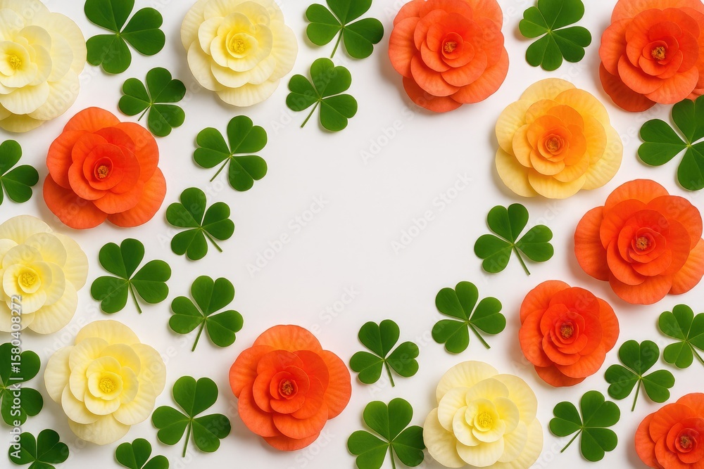 Aufkleber springtime scene featuring vibrant flower clusters and lush foliage with ample space for text