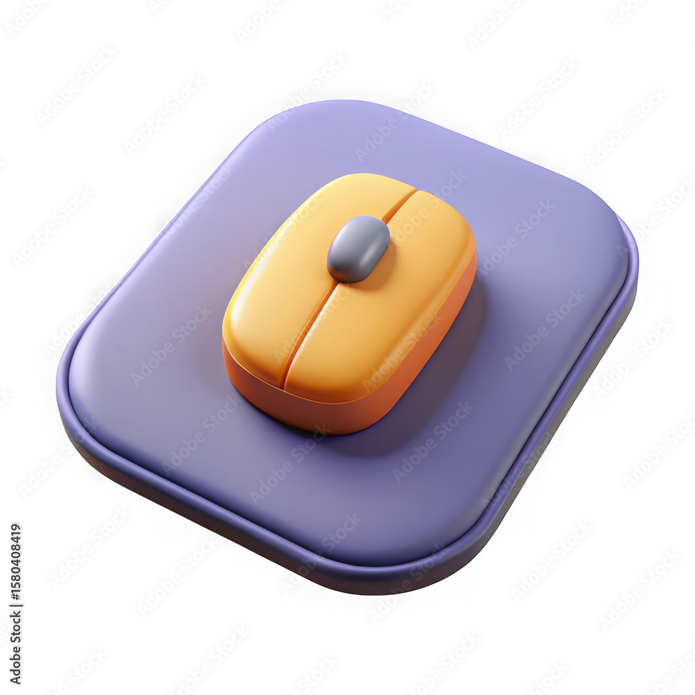 Poster stylized 3d computer mouse icon on a purple rounded square isolated on transparent background