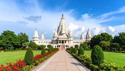 White temple with garden path
