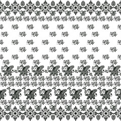 Elephant Pattern Seamless Design, Asian Floral Textile Border, Orange Ethnic Ornamental Motif