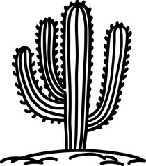 Saguaro cactus illustration desert plant in arid landscape, botanical outline drawing for nature and ecology themes