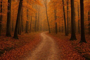 Obraz premium Strolling through the fall woods, embracing the autumn atmosphere and hues with a touch of melancholy