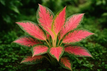 Fototapeta premium Srirejeki refers to a collection of well-known decorative plants belonging to the Aglaonema genus within the Araceae family.