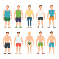 Fototapeta premium Men s body types and fitness levels illustrated side by side