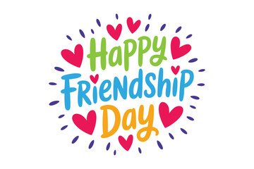 Colorful Happy Friendship Day Typography with Hearts – Festive Vector Design