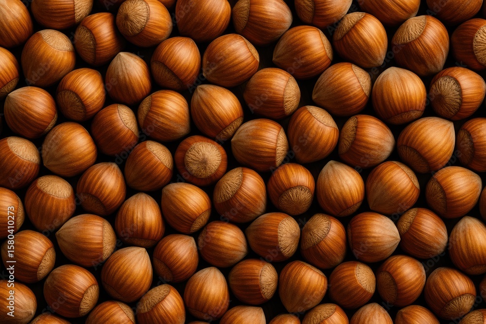 Poster background featuring a pile of shelled hazelnuts with a textured pattern