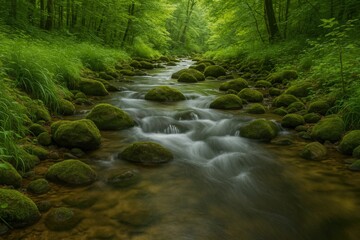Obraz premium The enchanting flow of water through the woodland scenery