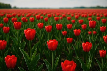 Blooming tulip blossom in spring