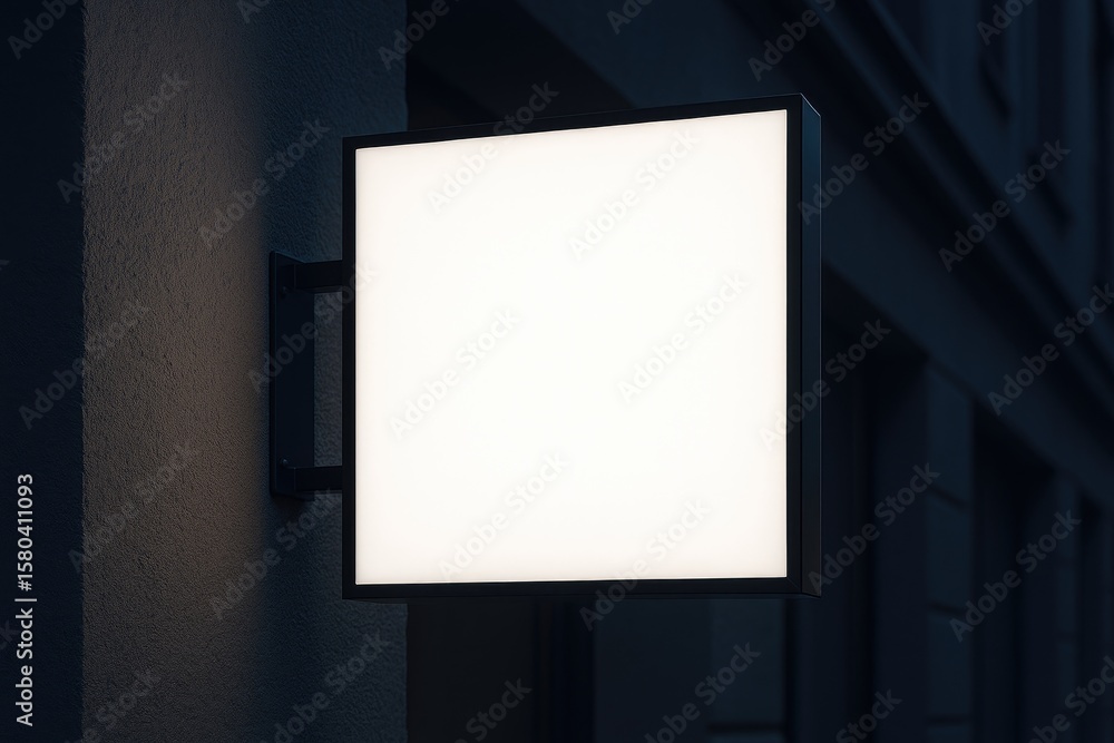 Poster illuminated square street sign with blank space for custom design displayed on wall