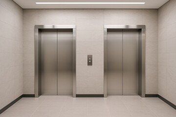 Two sleek contemporary elevators in a corporate lobby
