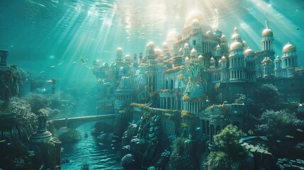3d illustration of underwater city Atlantis