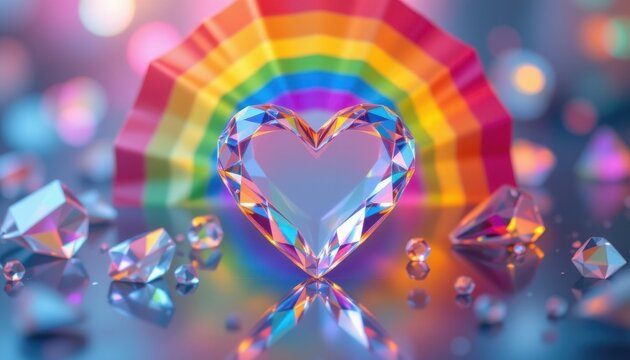 an elegant lgbt pride background representing harmony via symmetry and tone, reflecting transparency through crystal finishes, used in high level stakeholder updates.