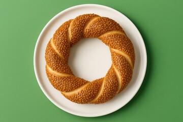 Green background featuring a traditional Turkish bagel known as simit