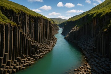 The stunning basalt formations within the canyon of eastern Iceland's Jokuldalur Valley