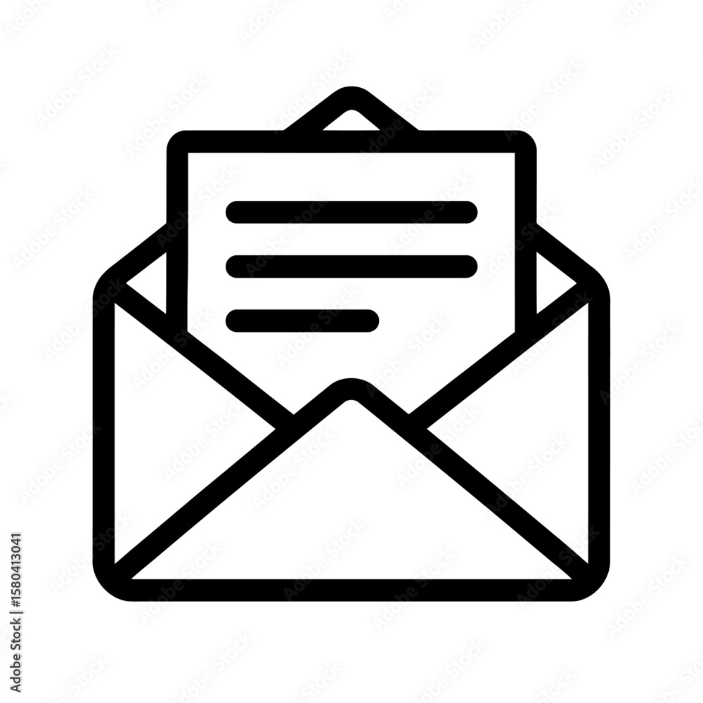 Poster simple black and white email open message icon vector - new correspondence symbol