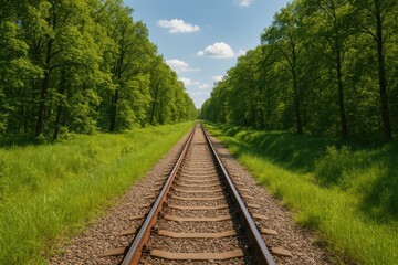 Obraz premium Delicate Railway Track Through Dense Woods