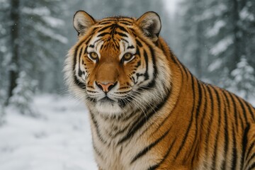 Obraz premium Snow-covered landscape featuring a tiger