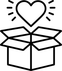 Open cardboard box with a glowing heart symbol emerging from inside