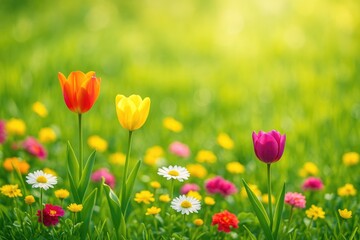Fototapeta premium Vibrant floral scene with blooming flowers in a garden setting