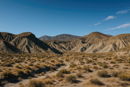 Exploring the Vast Sands of the Tabernas Desert National Nature Reserve, also called the Almeria Desert in Andalusia